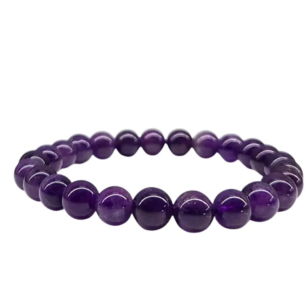 8mm Deep Purple Amethyst Bracelet | Natural Crystal Stretch Bracelet